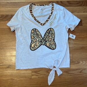 Disney Ladies Shirt - Animal Kingdom Sequin Leopard Print Minnie Bow‎